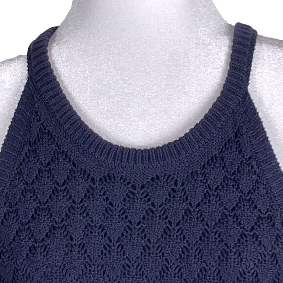 NWT Eliza J Crochet Halter Midi Dress Size XL Navy Blue Sleeveless Fitted Knit - Picture 6 of 16